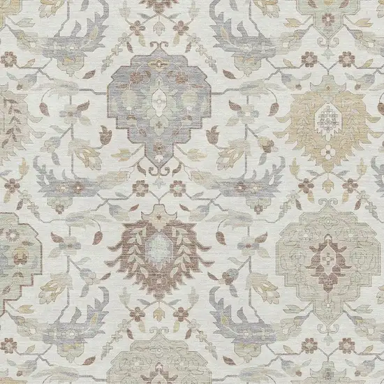 Ivory Beige And Gray Damask Washable Area Rug With UV Protection Photo 2
