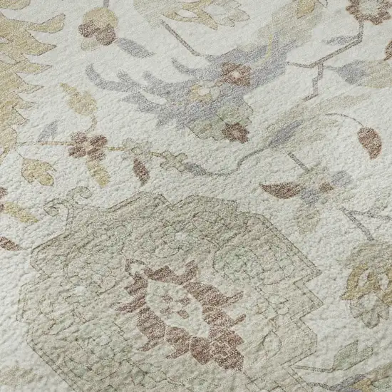 Ivory Beige And Gray Damask Washable Area Rug With UV Protection Photo 9