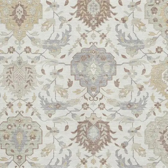 Ivory Beige And Gray Damask Washable Area Rug With UV Protection Photo 2