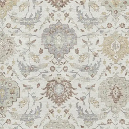 Ivory Beige And Gray Damask Washable Area Rug With UV Protection Photo 2