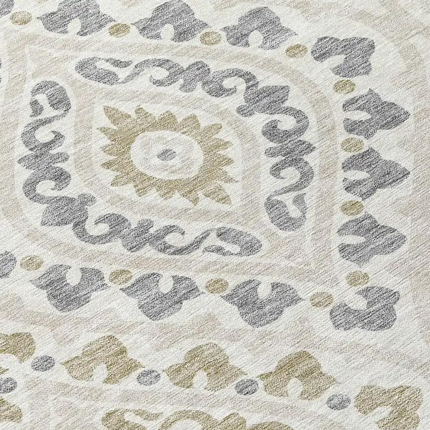 Ivory Beige And Gray Floral Washable Indoor Outdoor Area Rug Photo 5