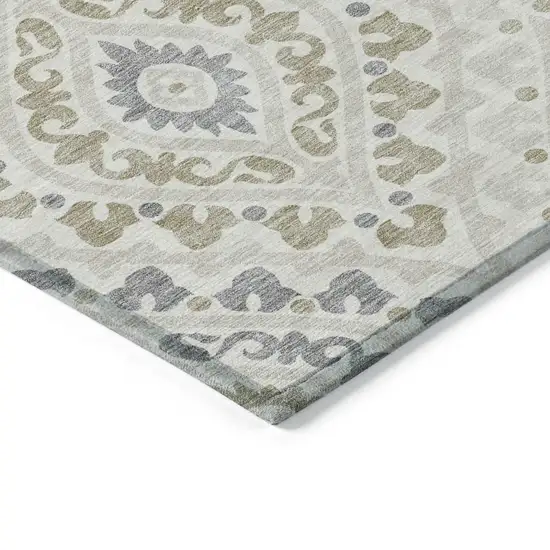 Ivory Beige And Gray Floral Washable Indoor Outdoor Area Rug Photo 4