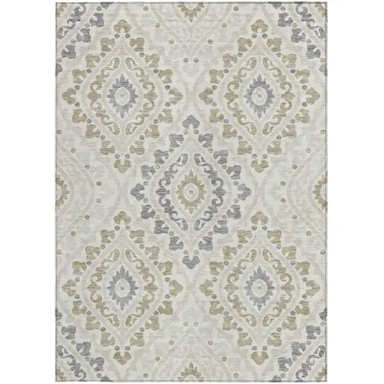 Ivory Beige And Gray Floral Washable Indoor Outdoor Area Rug Photo 7