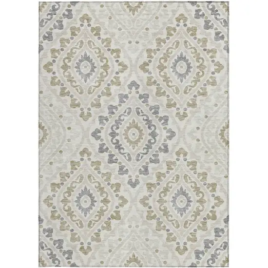 Ivory Beige And Gray Floral Washable Indoor Outdoor Area Rug Photo 7