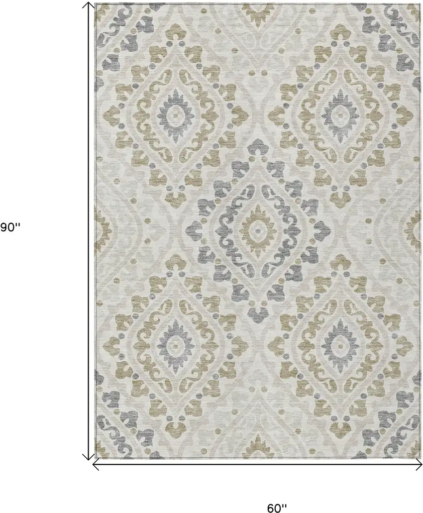Ivory Beige And Gray Floral Washable Indoor Outdoor Area Rug Photo 3