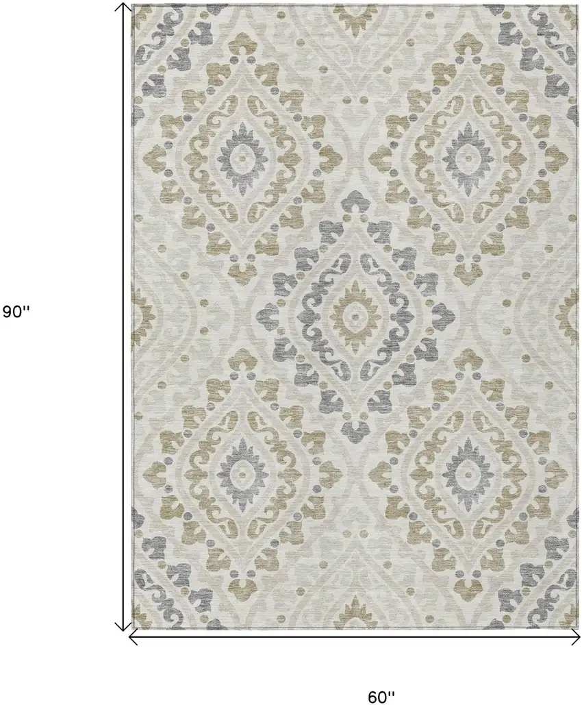 Ivory Beige And Gray Floral Washable Indoor Outdoor Area Rug Photo 3