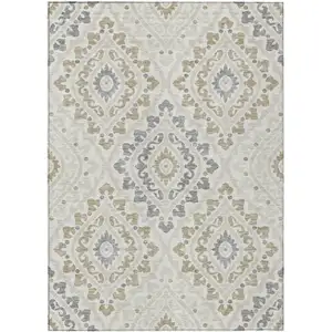 Photo of Ivory Beige And Gray Floral Washable Indoor Outdoor Area Rug