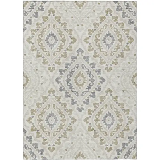 Ivory Beige And Gray Floral Washable Indoor Outdoor Area Rug Photo 1
