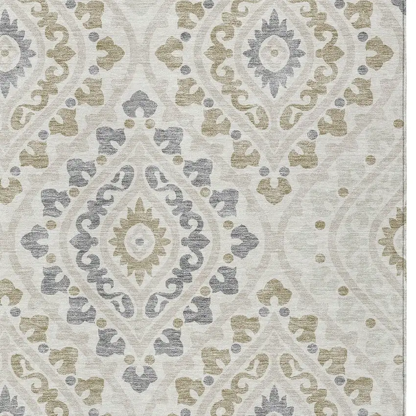 Ivory Beige And Gray Floral Washable Indoor Outdoor Area Rug Photo 5
