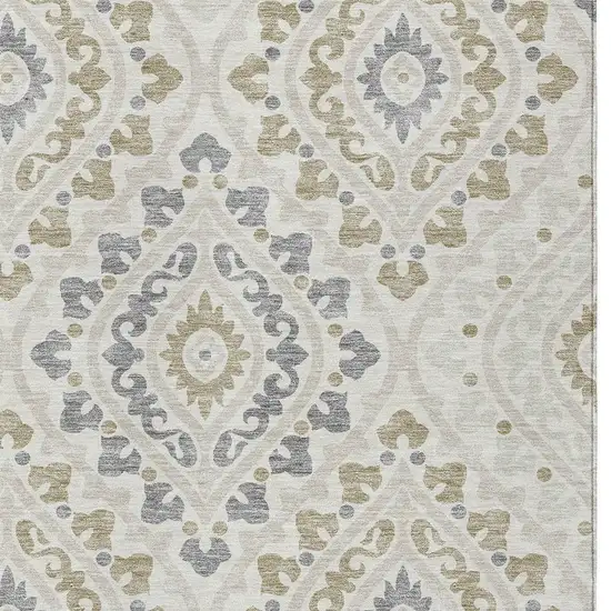 Ivory Beige And Gray Floral Washable Indoor Outdoor Area Rug Photo 5