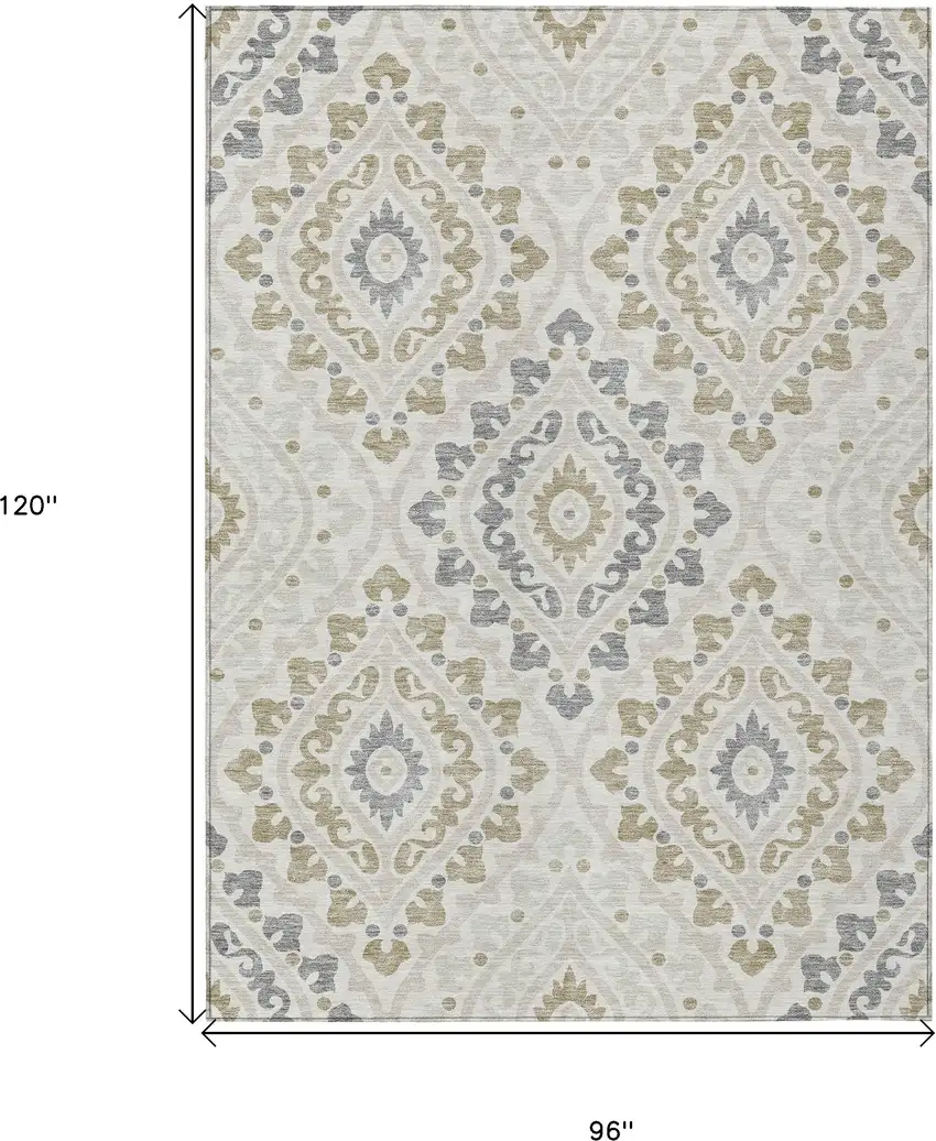 Ivory Beige And Gray Floral Washable Indoor Outdoor Area Rug Photo 3