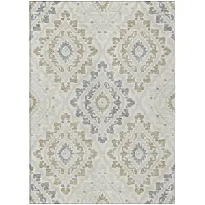 Photo of Ivory Beige And Gray Floral Washable Indoor Outdoor Area Rug