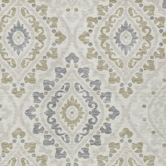 Ivory Beige And Gray Floral Washable Indoor Outdoor Area Rug Photo 5