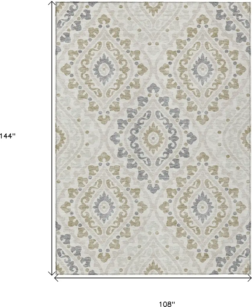 Ivory Beige And Gray Floral Washable Indoor Outdoor Area Rug Photo 3