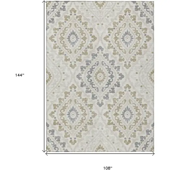 Ivory Beige And Gray Floral Washable Indoor Outdoor Area Rug Photo 3