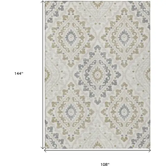 Ivory Beige And Gray Floral Washable Indoor Outdoor Area Rug Photo 3