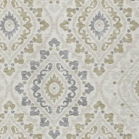 Ivory Beige And Gray Floral Washable Indoor Outdoor Area Rug Photo 5