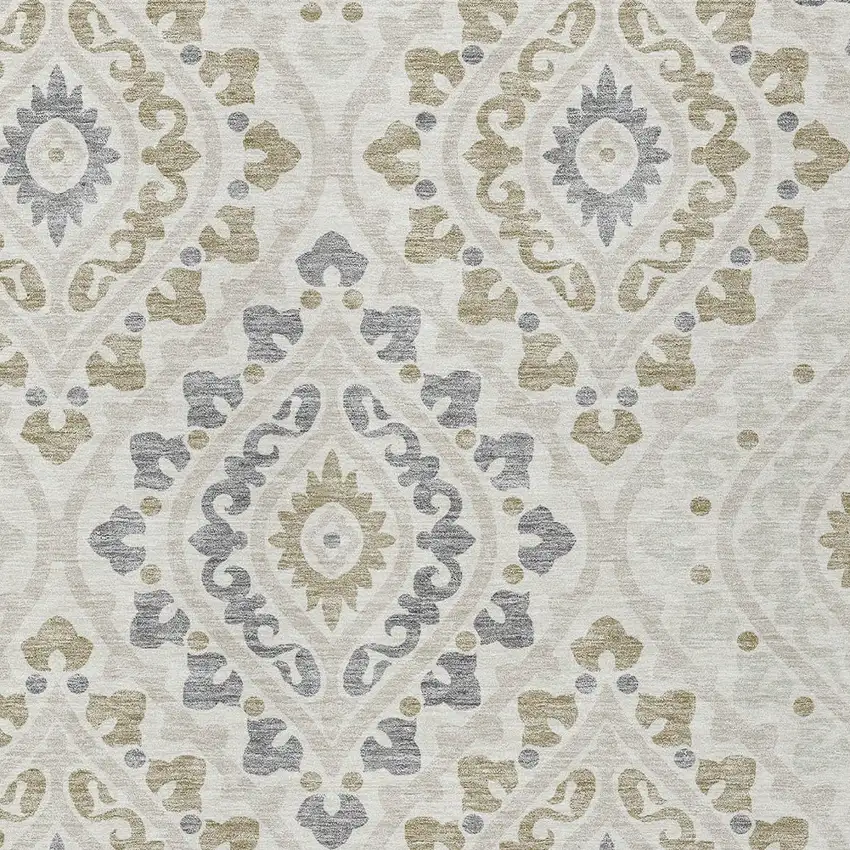 Ivory Beige And Gray Floral Washable Indoor Outdoor Area Rug Photo 5