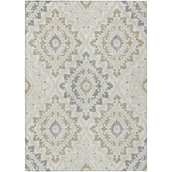 Ivory Beige And Gray Floral Washable Indoor Outdoor Area Rug Photo 1