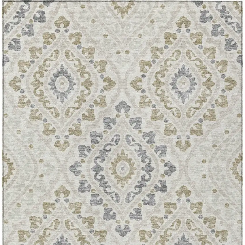 Ivory Beige And Gray Floral Washable Indoor Outdoor Area Rug Photo 6