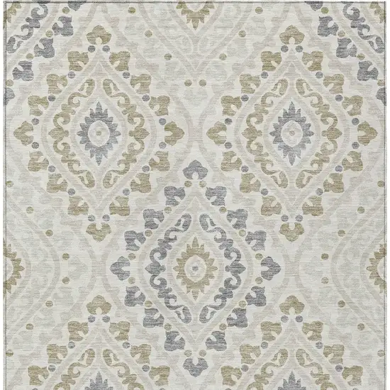 Ivory Beige And Gray Floral Washable Indoor Outdoor Area Rug Photo 6