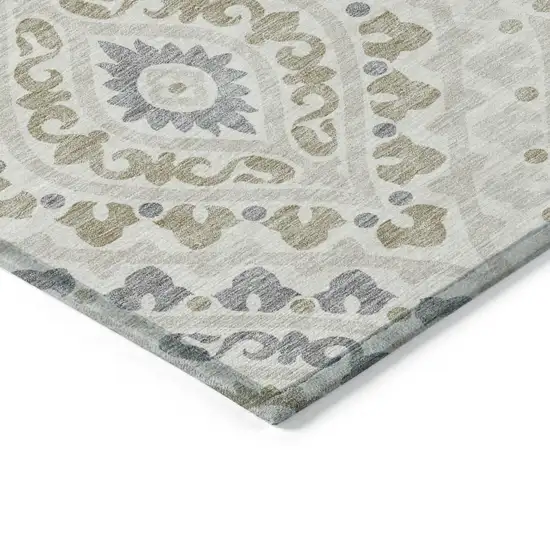 Ivory Beige And Gray Floral Washable Indoor Outdoor Area Rug Photo 3