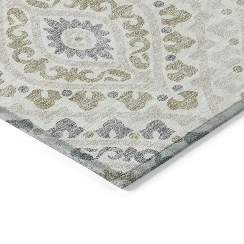 Ivory Beige And Gray Floral Washable Indoor Outdoor Area Rug Photo 3