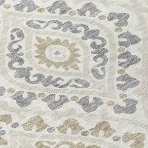 Photo of Ivory Beige And Gray Floral Washable Indoor Outdoor Area Rug
