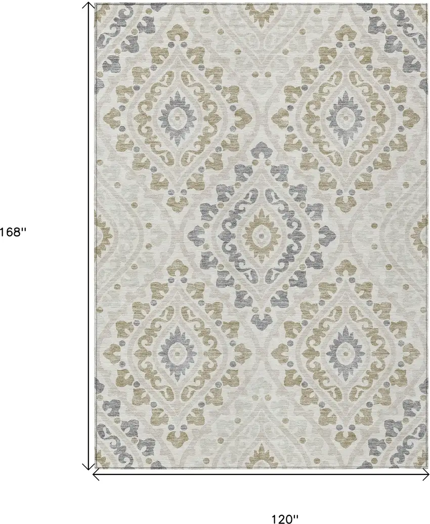 Ivory Beige And Gray Floral Washable Indoor Outdoor Area Rug Photo 3