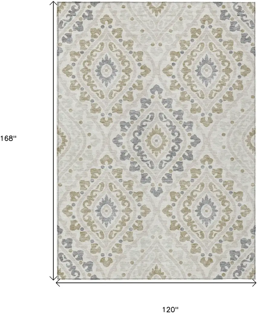 Ivory Beige And Gray Floral Washable Indoor Outdoor Area Rug Photo 3