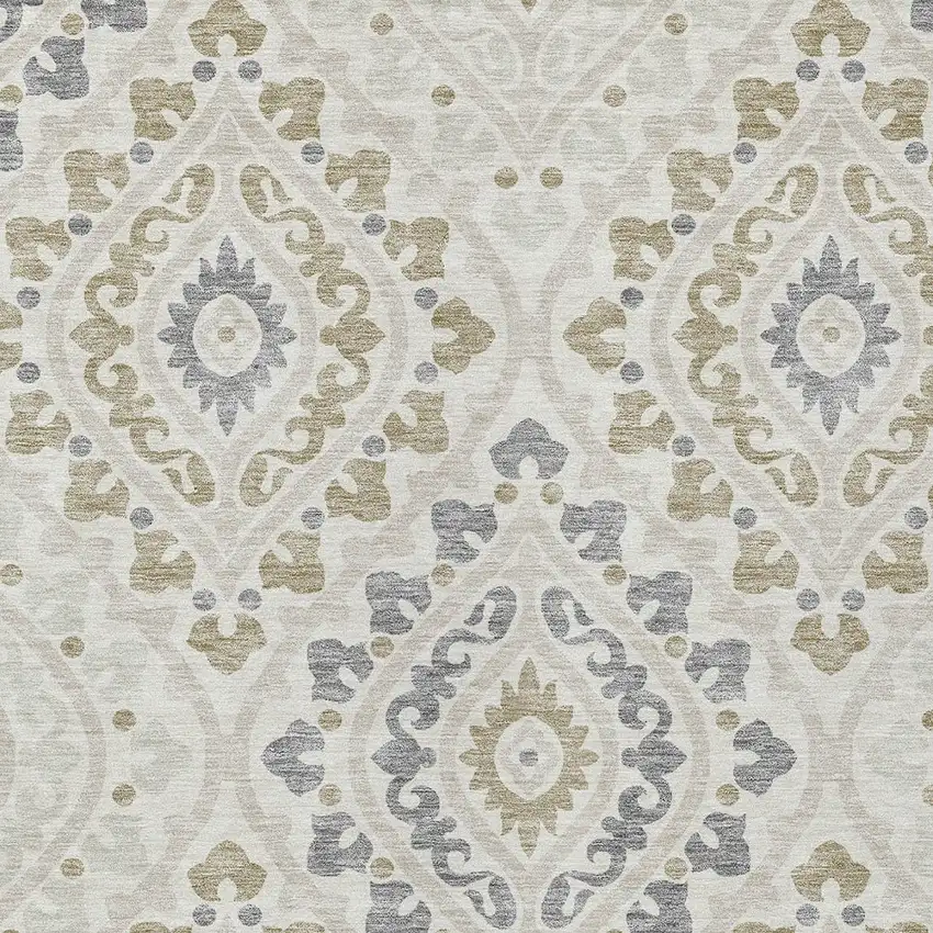 Ivory Beige And Gray Floral Washable Indoor Outdoor Area Rug Photo 5
