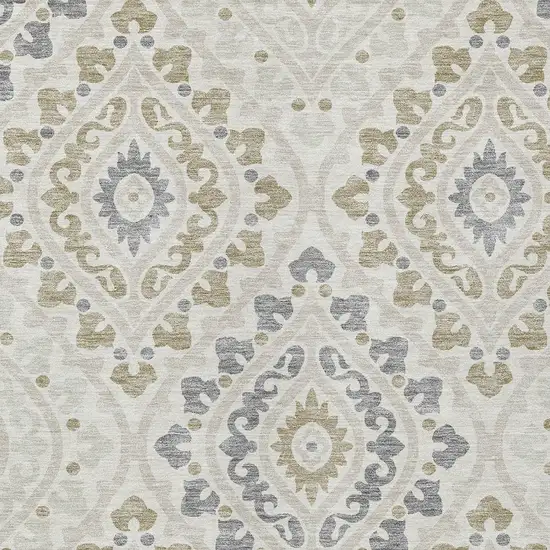 Ivory Beige And Gray Floral Washable Indoor Outdoor Area Rug Photo 5
