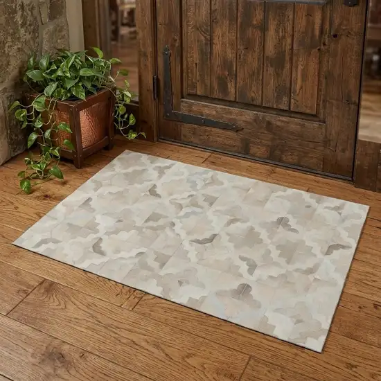 Ivory Beige And Gray Geometric Washable Area Rug With UV Protection Photo 1