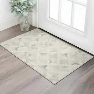 Photo of Ivory Beige And Gray Geometric Washable Area Rug With UV Protection
