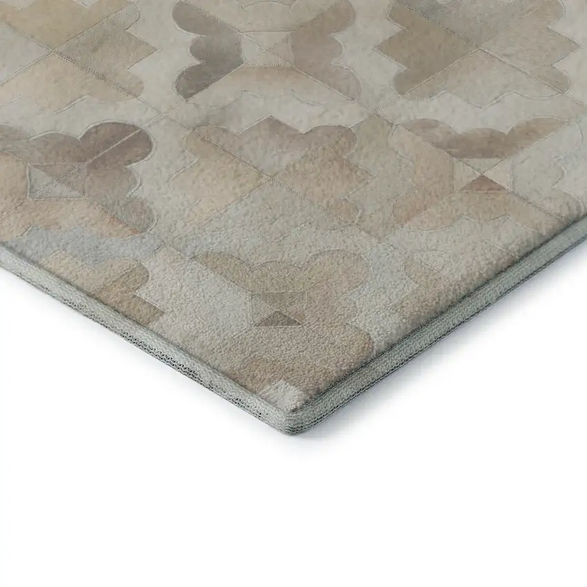 Ivory Beige And Gray Geometric Washable Area Rug With UV Protection Photo 9