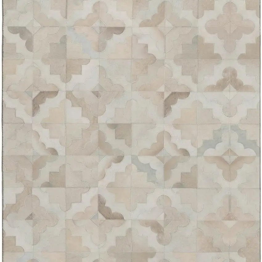 Ivory Beige And Gray Geometric Washable Area Rug With UV Protection Photo 5