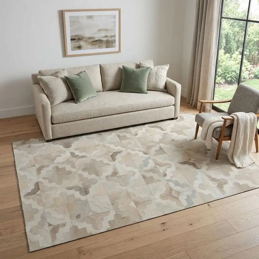 Ivory Beige And Gray Diamond Washable Area Rug With UV Protection Photo 1