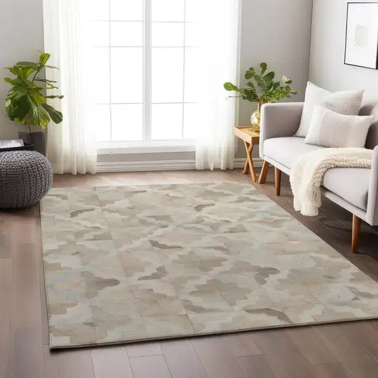 Ivory Beige And Gray Geometric Washable Area Rug With UV Protection Photo 6
