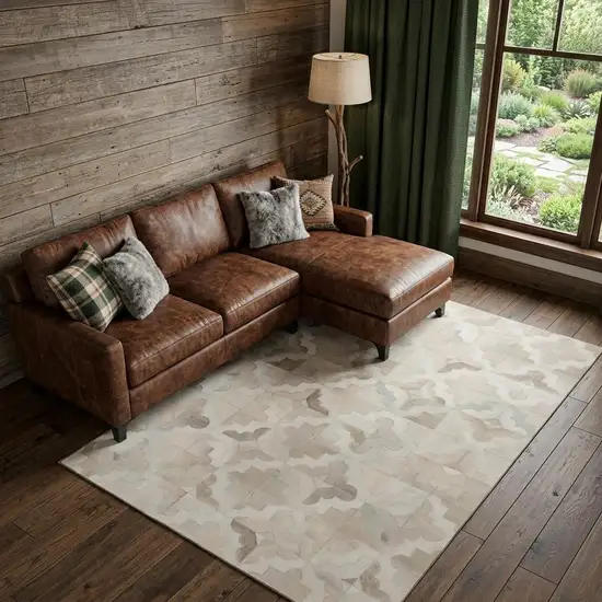 Ivory Beige And Gray Geometric Washable Area Rug With UV Protection Photo 1