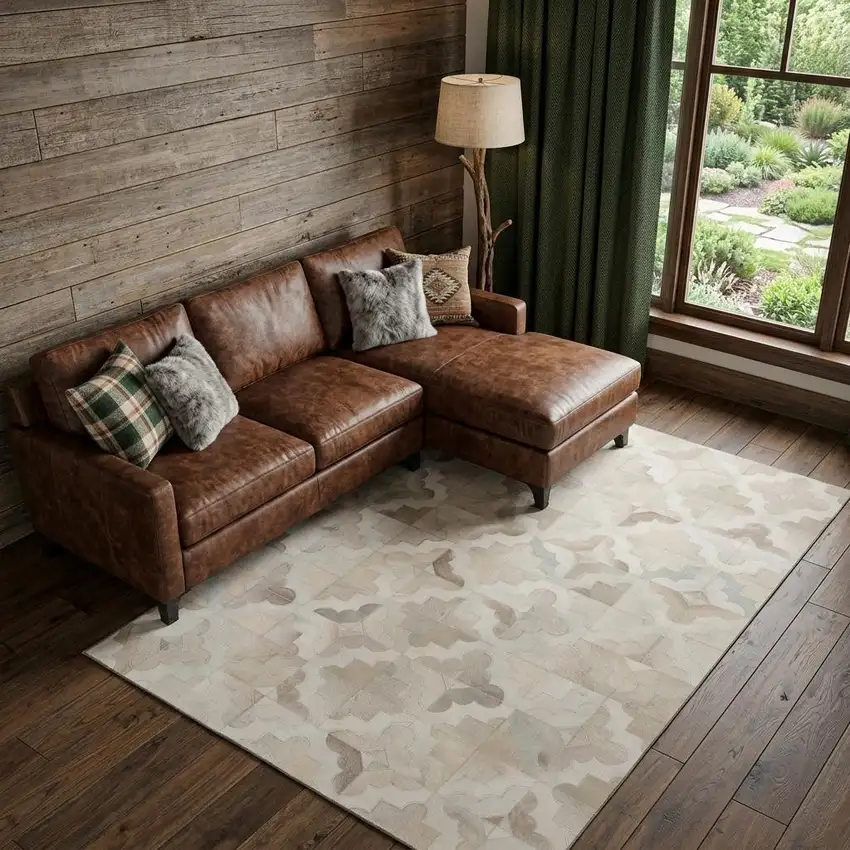 Ivory Beige And Gray Geometric Washable Area Rug With UV Protection Photo 1