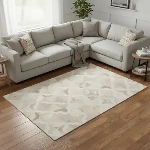 Photo of Ivory Beige And Gray Geometric Washable Area Rug With UV Protection