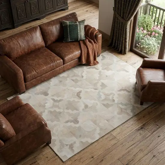 Ivory Beige And Gray Diamond Washable Area Rug With UV Protection Photo 1