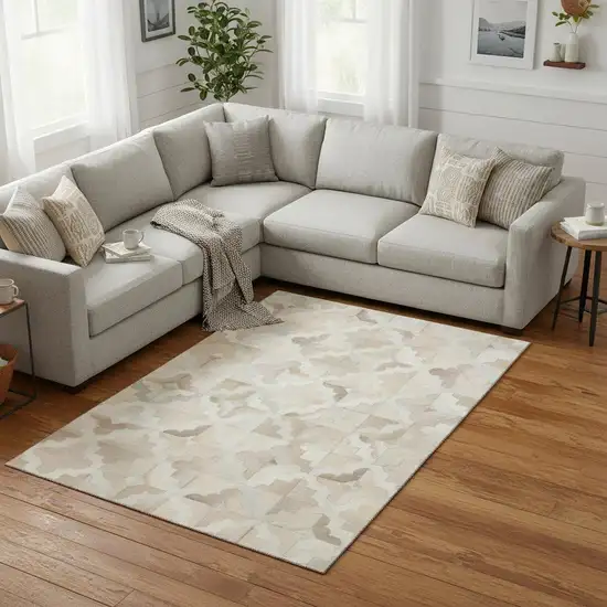 Ivory Beige And Gray Geometric Washable Area Rug With UV Protection Photo 1