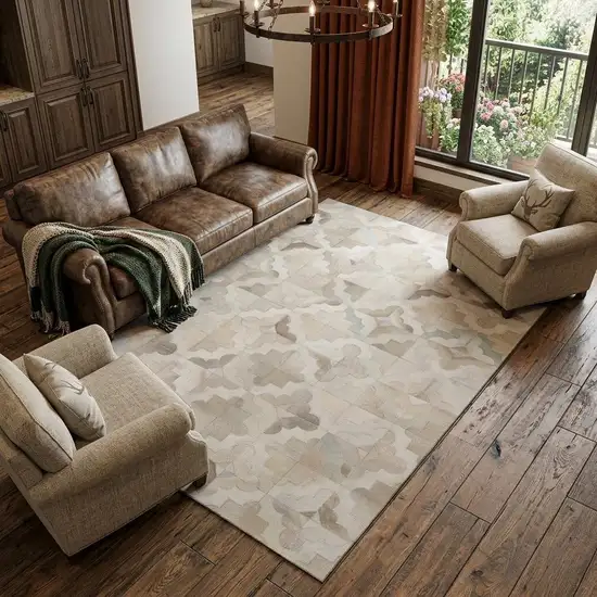 Ivory Beige And Gray Geometric Washable Area Rug With UV Protection Photo 1