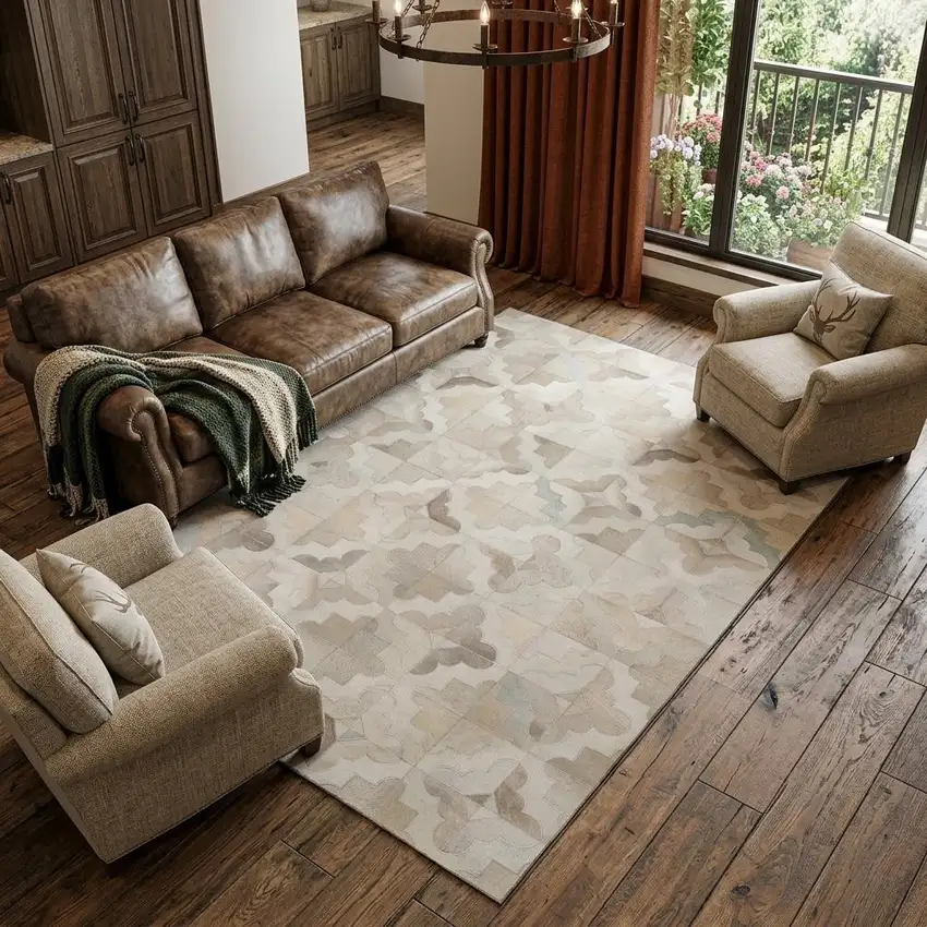 Ivory Beige And Gray Geometric Washable Area Rug With UV Protection Photo 1