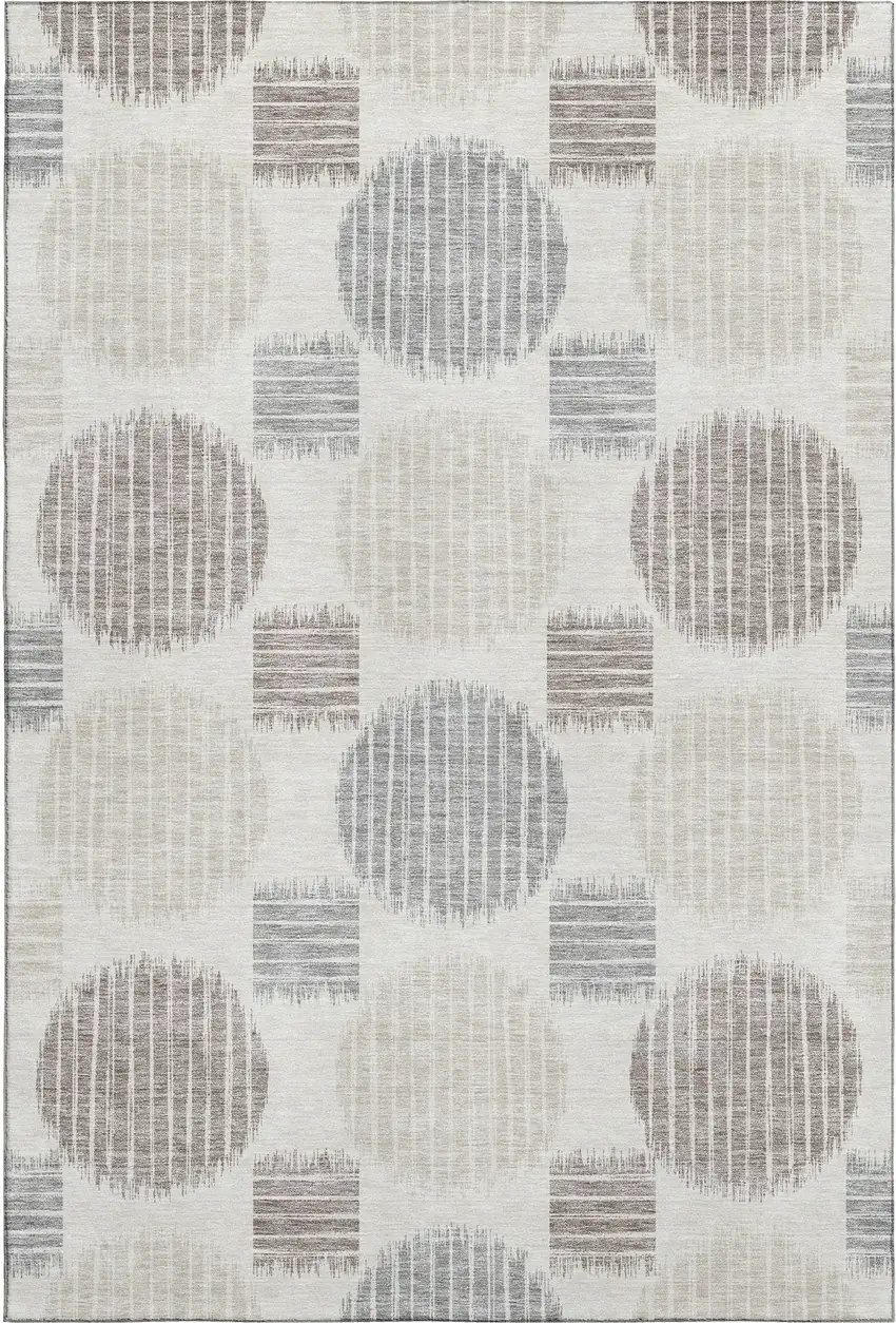 Ivory Beige And Gray Geometric Washable Area Rug With UV Protection Photo 1