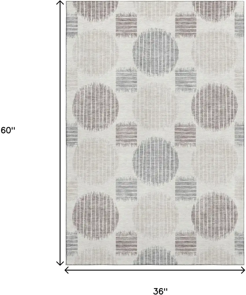 Ivory Beige And Gray Geometric Washable Area Rug With UV Protection Photo 3