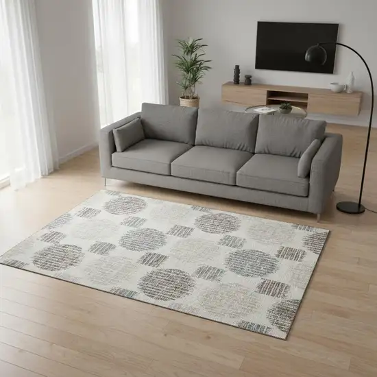 Ivory Beige And Gray Geometric Washable Area Rug With UV Protection Photo 2