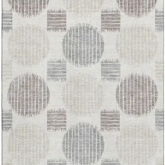 Ivory Beige And Gray Geometric Washable Area Rug With UV Protection Photo 4