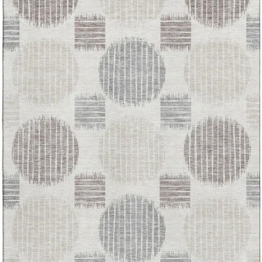 Ivory Beige And Gray Geometric Washable Area Rug With UV Protection Photo 4